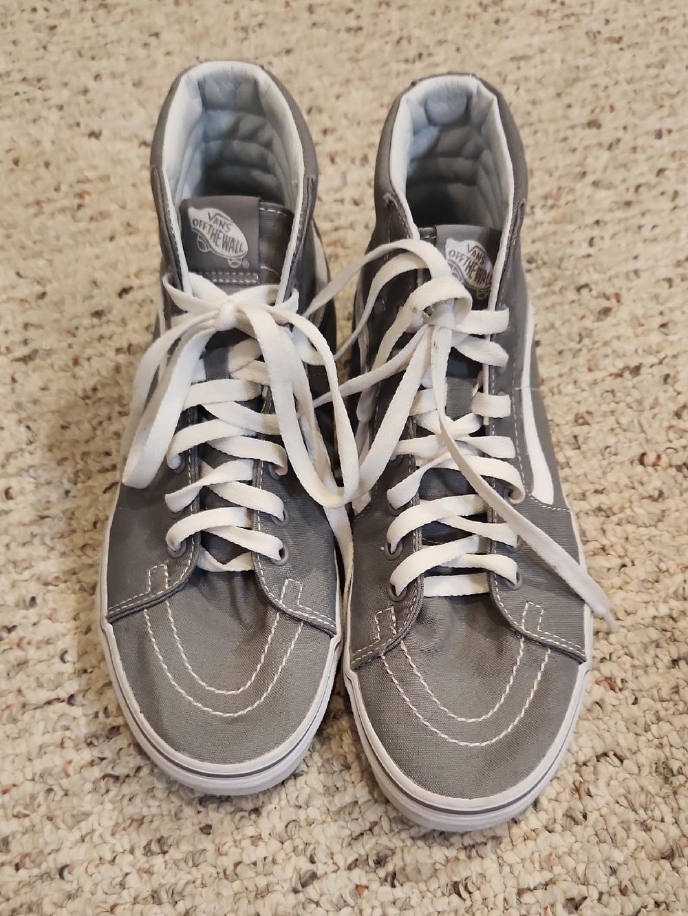 Vans Gray High-Top Canvas Sk8-Hi Sneakers - White Stripe Sz. 7.5Men Sz.9Women
